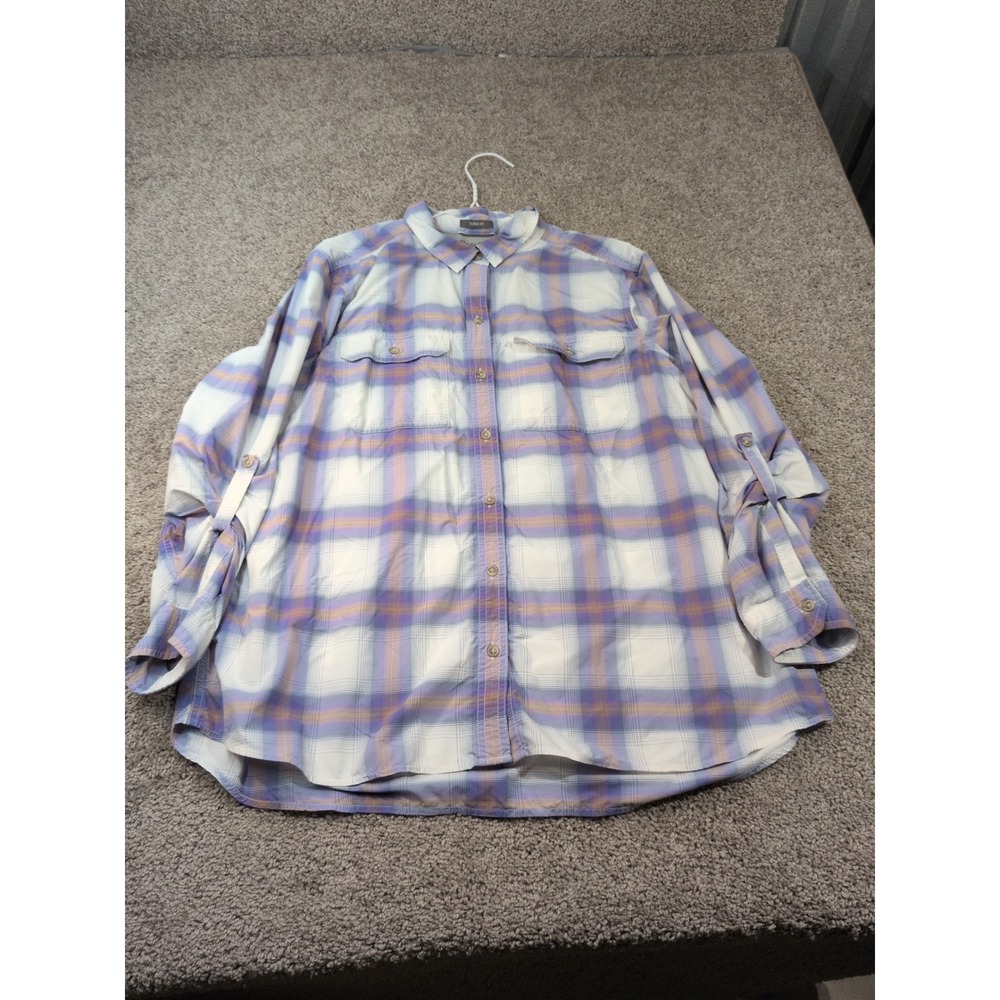 Eddie Bauer Travex Womens XL Purple Plaid Nylon Long Sleeve Hiking Shirt Classic